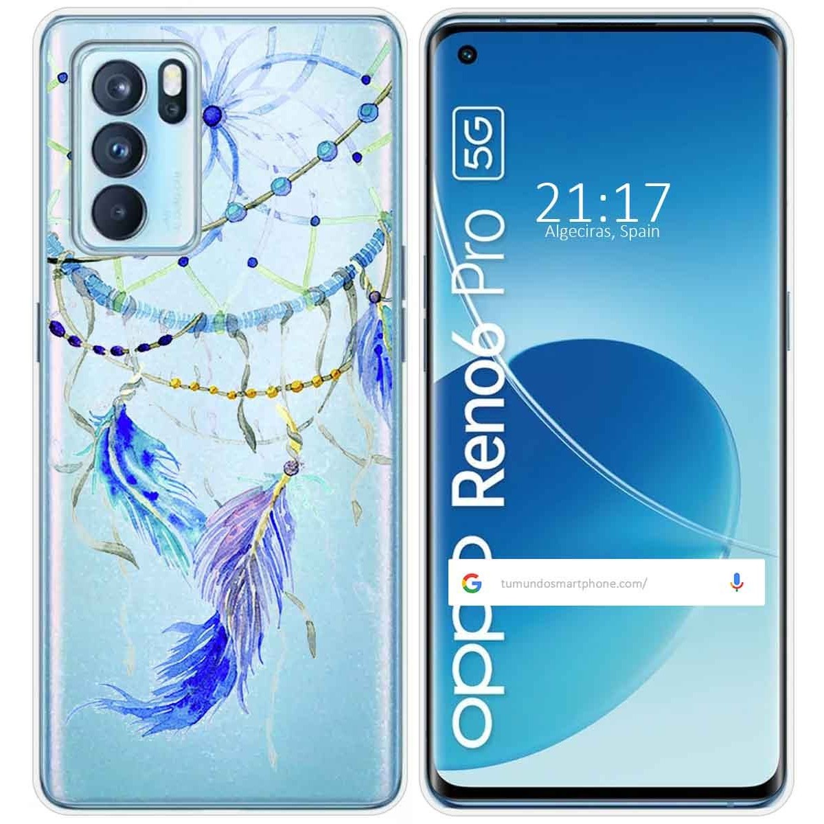 Funda Silicona Transparente para Oppo Reno 6 Pro 5G diseño Plumas Dibujos