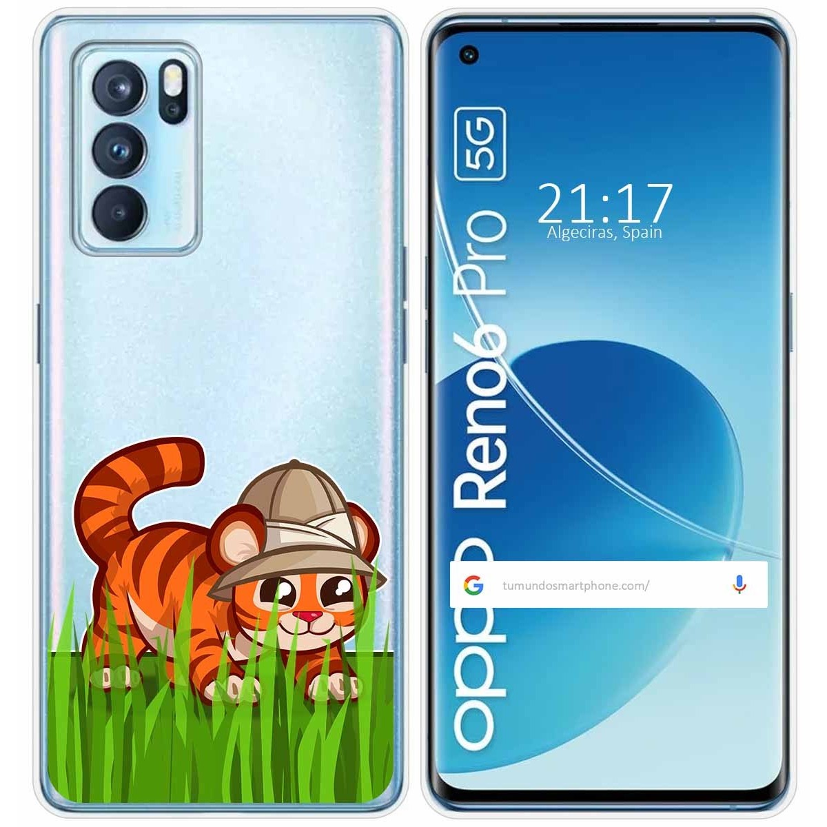 Funda Silicona Transparente para Oppo Reno 6 Pro 5G diseño Tigre Dibujos
