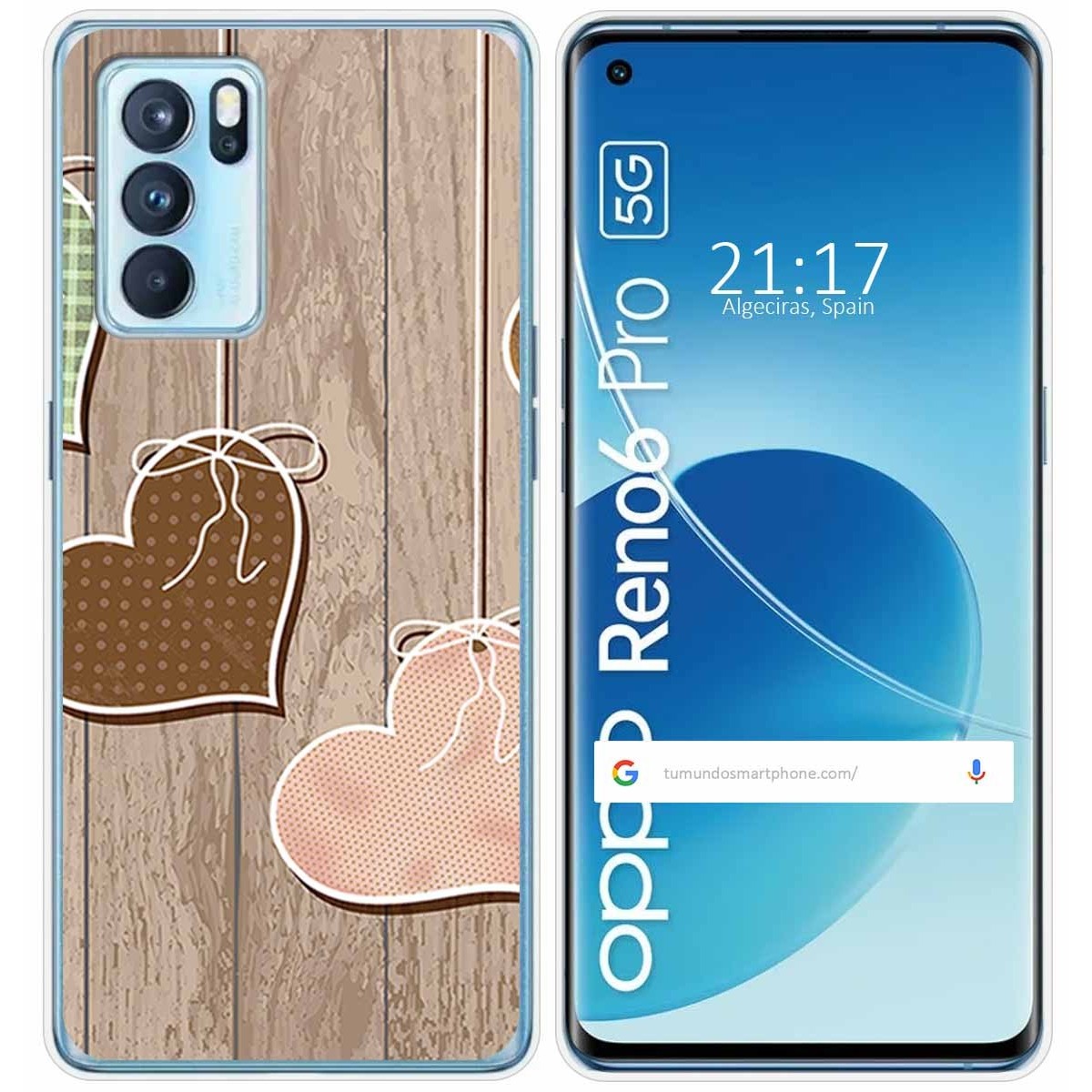 Funda Silicona para Oppo Reno 6 Pro 5G diseño Corazones Madera Dibujos