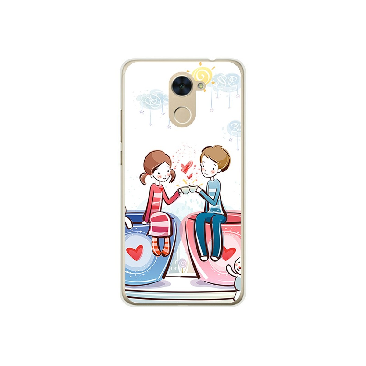 Funda Gel Tpu para Huawei Y7 Diseño Cafe Dibujos