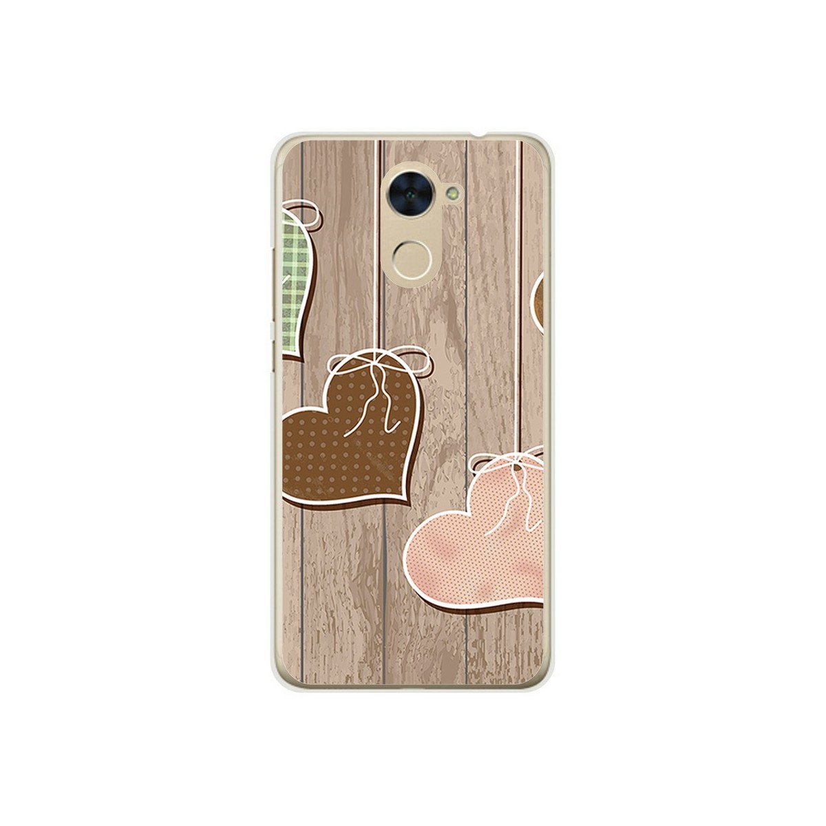 Funda Gel Tpu para Huawei Y7 Diseño Corazones Madera Dibujos