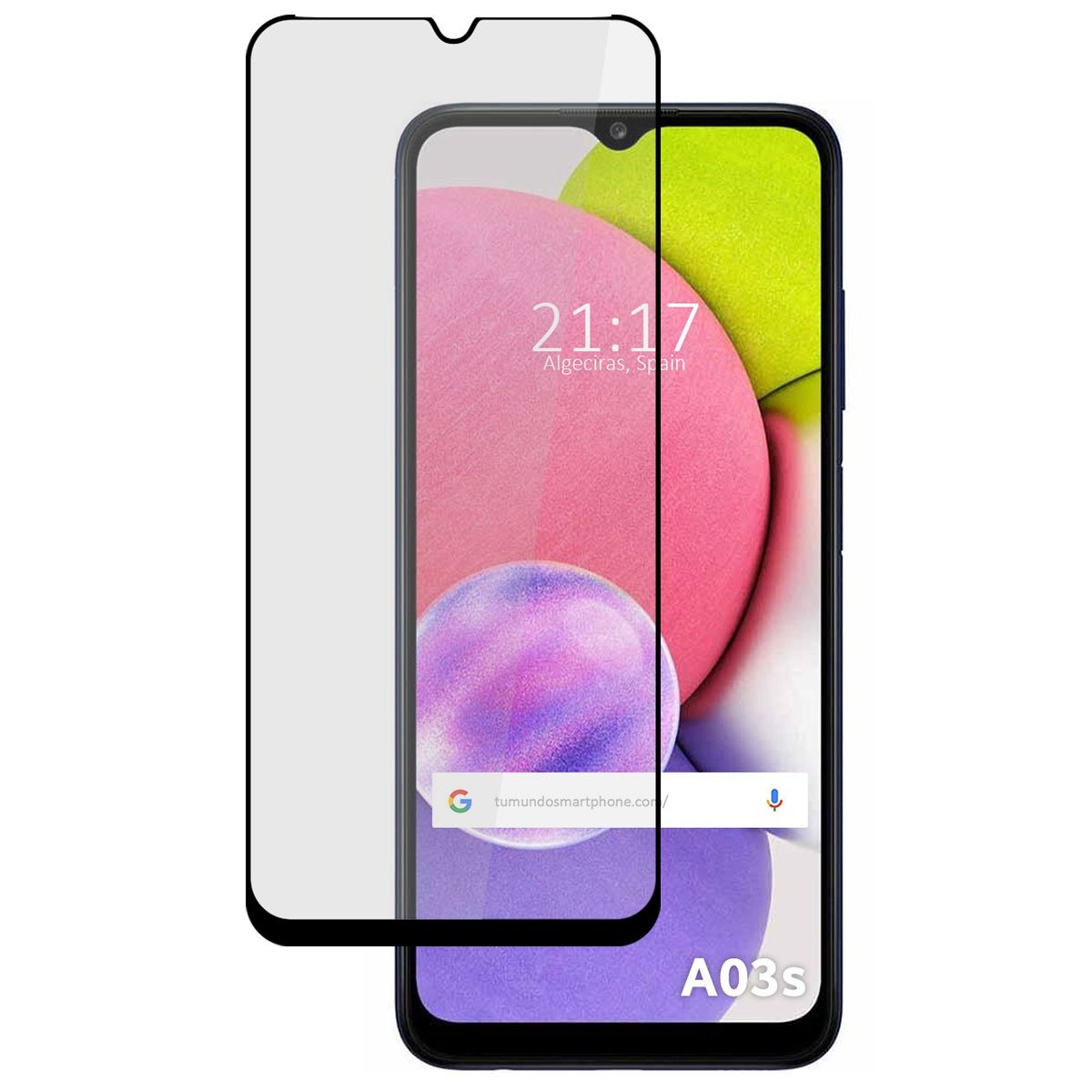 Protector Cristal Templado Completo 5D Full Glue Negro compatible con Samsung Galaxy A03s Vidrio