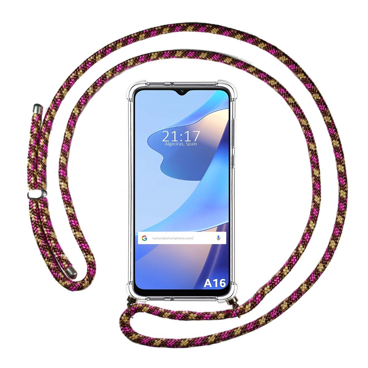 Funda Colgante Transparente para Oppo A16 / A16s con Cordon Rosa / Dorado