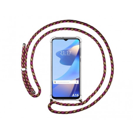 Funda Colgante Transparente para Oppo A16 / A16s con Cordon Rosa / Dorado