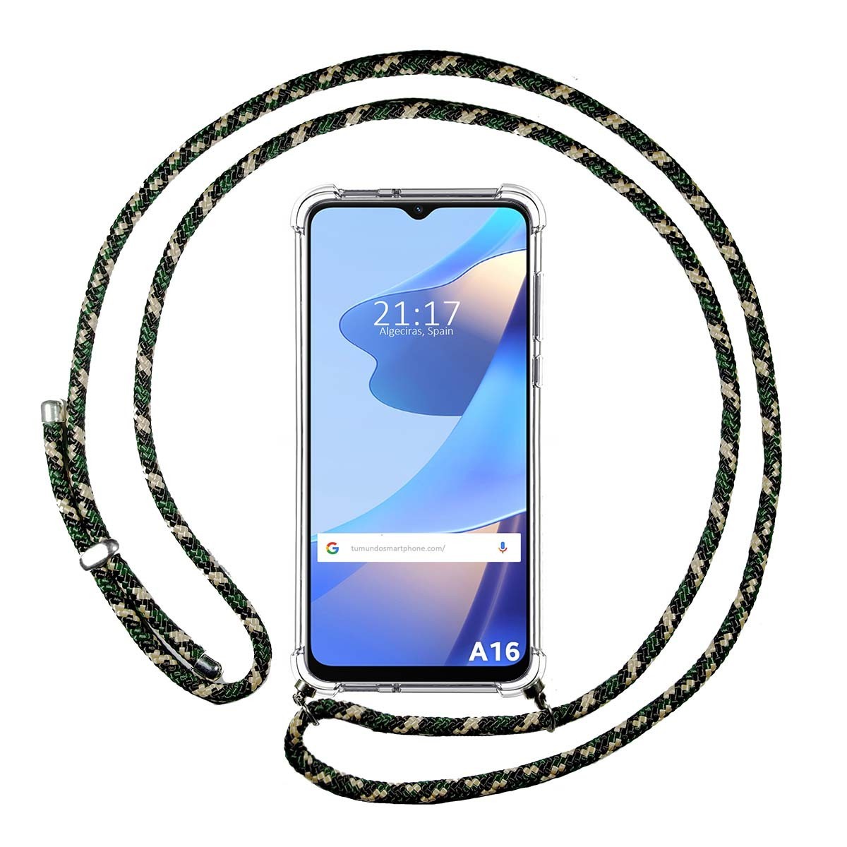 Funda Colgante Transparente para Oppo A16 / A16s con Cordon Verde / Dorado