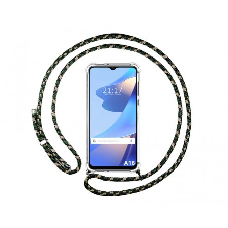 Funda Colgante Transparente para Oppo A16 / A16s con Cordon Verde / Dorado