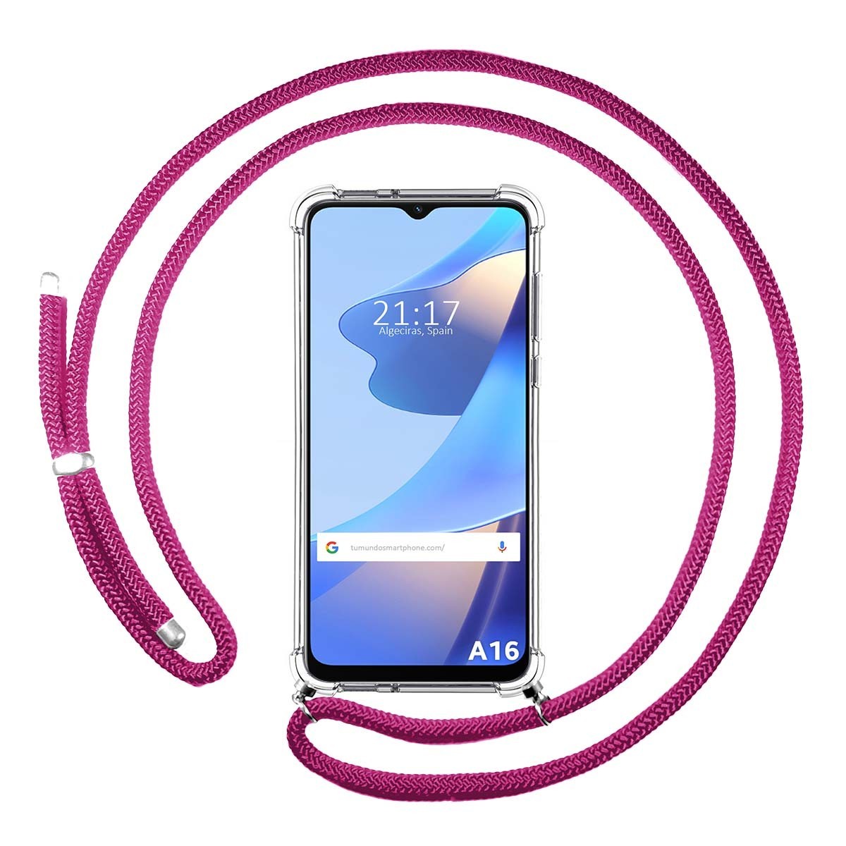 Funda Colgante Transparente para Oppo A16 / A16s con Cordon Rosa Fucsia