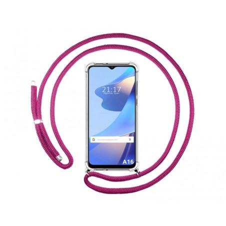 Funda Colgante Transparente para Oppo A16 / A16s con Cordon Rosa Fucsia