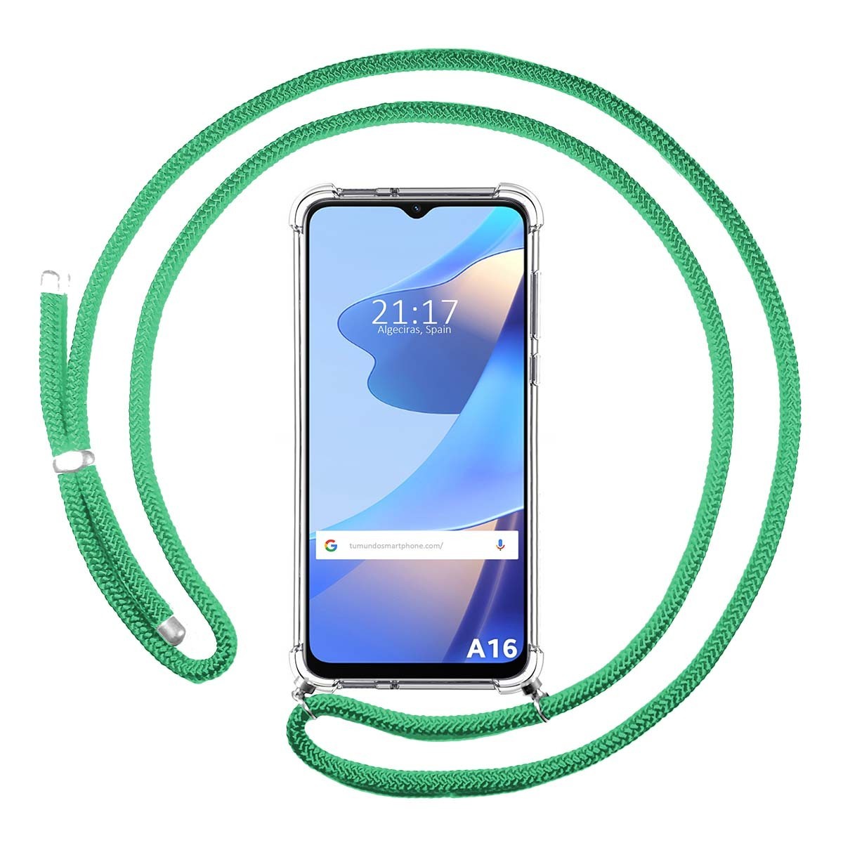 Funda Colgante Transparente para Oppo A16 / A16s con Cordon Verde Agua
