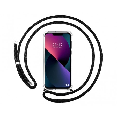 Funda Colgante Transparente compatible con Iphone 13 (6.1) con Cordon Negro