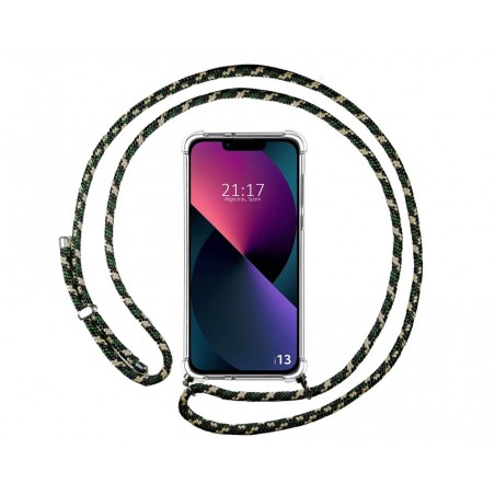 Funda Colgante Transparente compatible con Iphone 13 (6.1) con Cordon Verde / Dorado