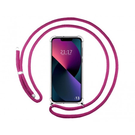 Funda Colgante Transparente compatible con Iphone 13 (6.1) con Cordon Rosa Fucsia