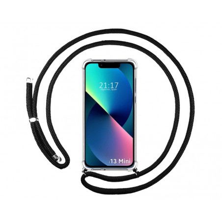 Funda Colgante Transparente compatible con Iphone 13 Mini (5.4) con Cordon Negro