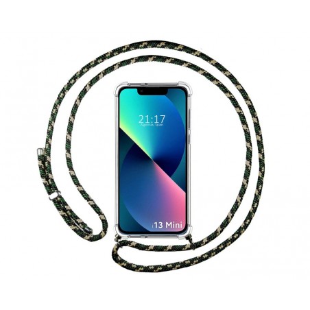 Funda Colgante Transparente compatible con Iphone 13 Mini (5.4) con Cordon Verde / Dorado