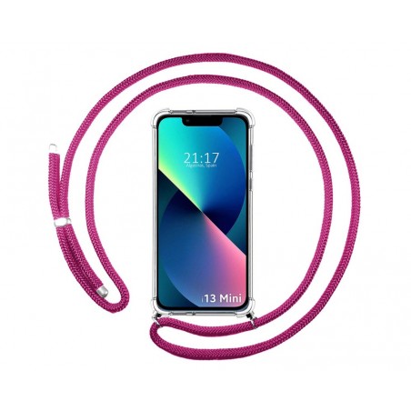 Funda Colgante Transparente compatible con Iphone 13 Mini (5.4) con Cordon Rosa Fucsia