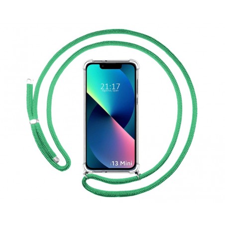 Funda Colgante Transparente compatible con Iphone 13 Mini (5.4) con Cordon Verde Agua