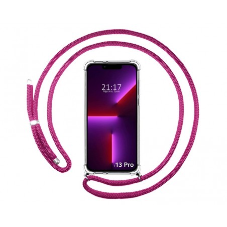 Funda Colgante Transparente compatible con Iphone 13 Pro (6.1) con Cordon Rosa Fucsia