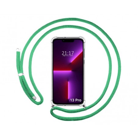 Funda Colgante Transparente compatible con Iphone 13 Pro (6.1) con Cordon Verde Agua