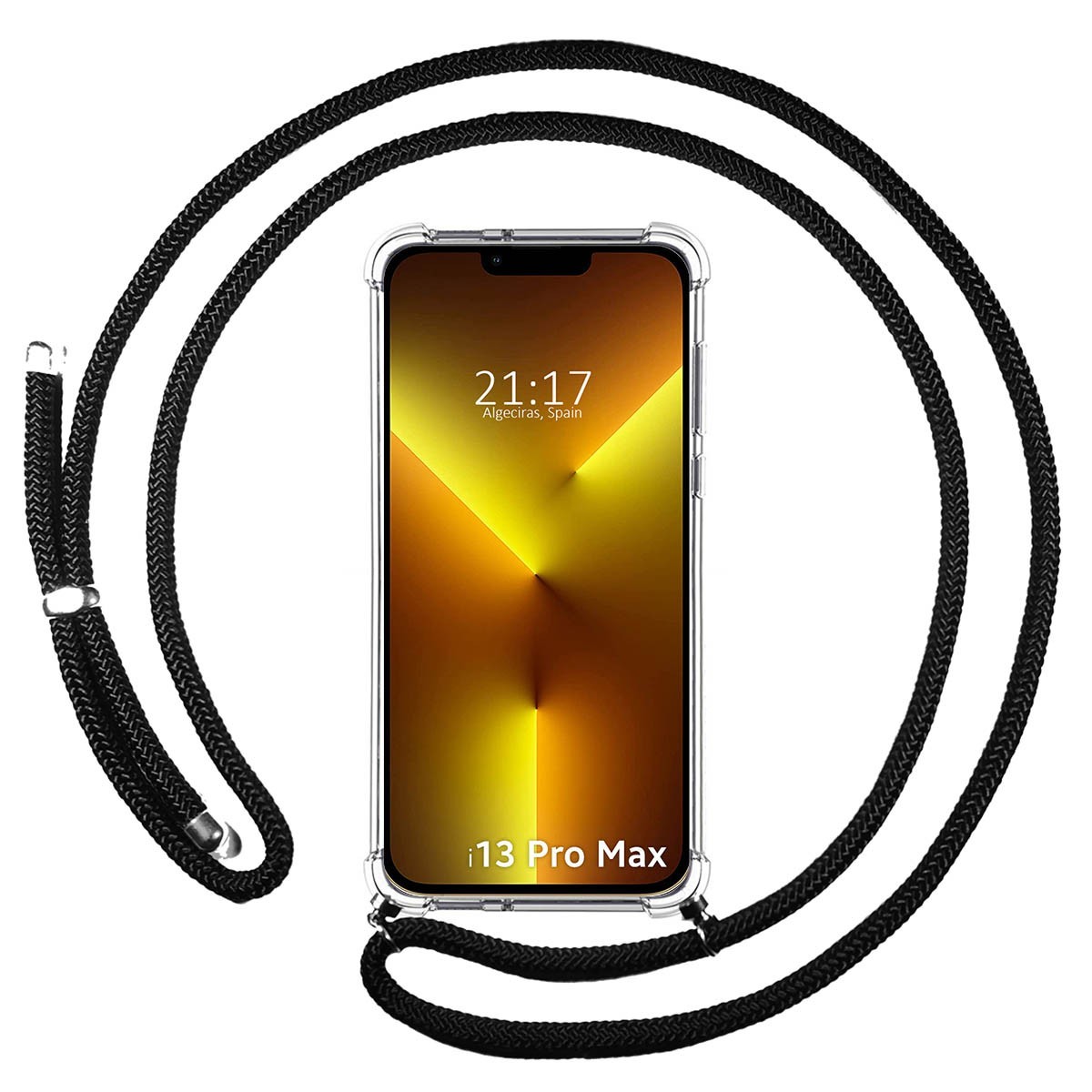 Funda Colgante Transparente compatible con Iphone 13 Pro Max (6.7) con Cordon Negro