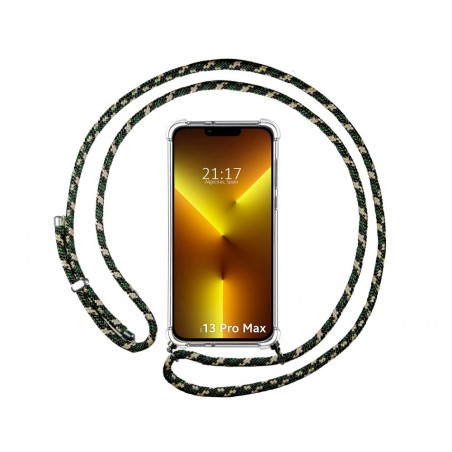 Funda Colgante Transparente compatible con Iphone 13 Pro Max (6.7) con Cordon Verde / Dorado