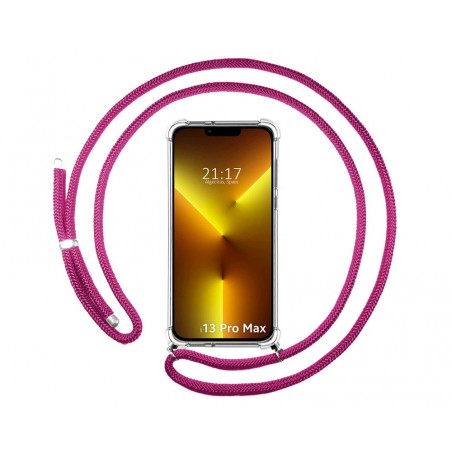 Funda Colgante Transparente compatible con Iphone 13 Pro Max (6.7) con Cordon Rosa Fucsia