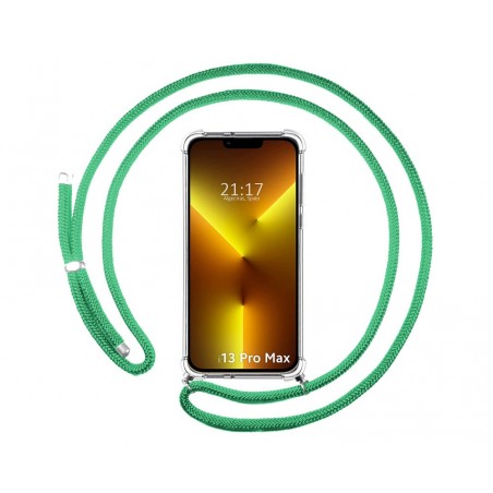 Funda Colgante Transparente compatible con Iphone 13 Pro Max (6.7) con Cordon Verde Agua