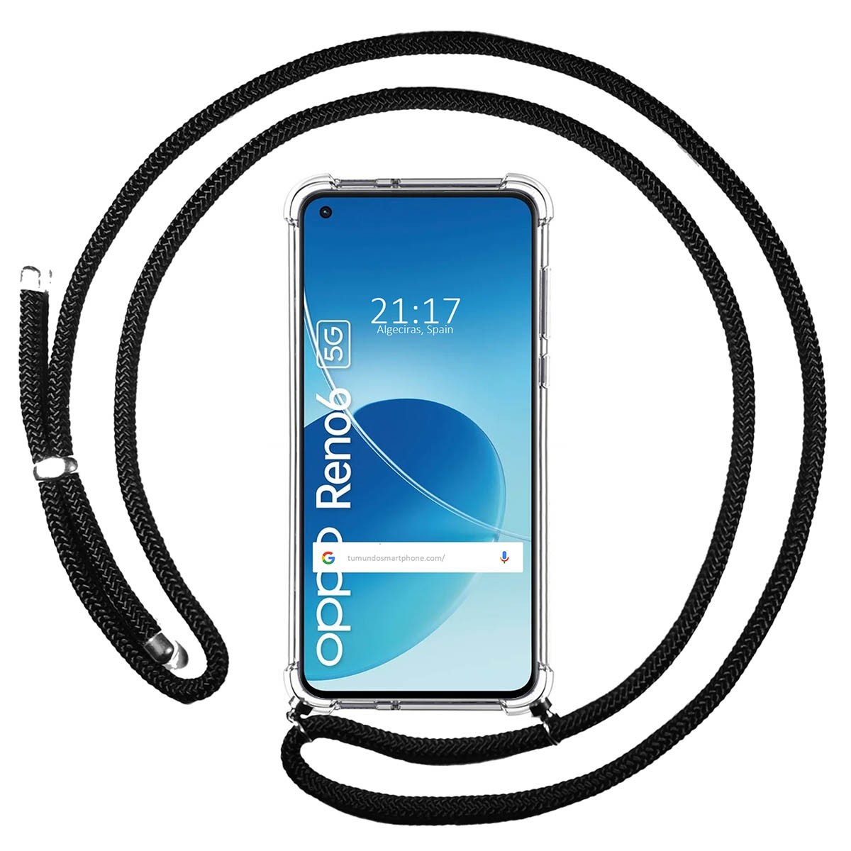 Funda Colgante Transparente para Oppo Reno 6 5G con Cordon Negro