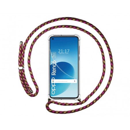 Funda Colgante Transparente para Oppo Reno 6 5G con Cordon Rosa / Dorado