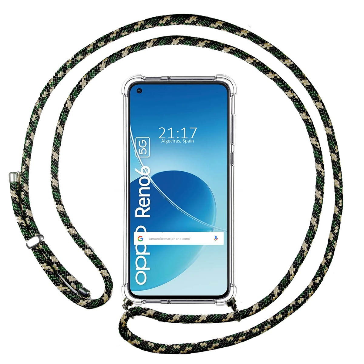 Funda Colgante Transparente para Oppo Reno 6 5G con Cordon Verde / Dorado