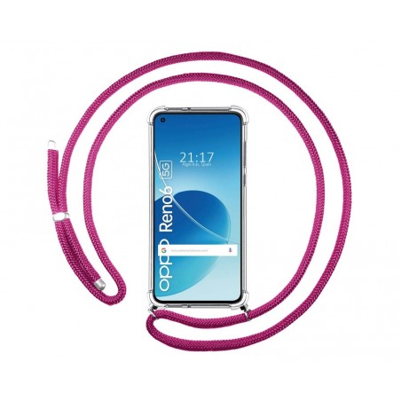Funda Colgante Transparente para Oppo Reno 6 5G con Cordon Rosa Fucsia