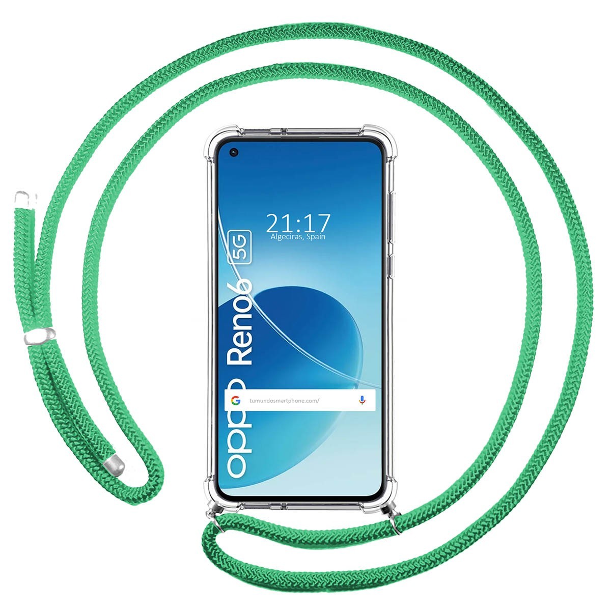 Funda Colgante Transparente para Oppo Reno 6 5G con Cordon Verde Agua