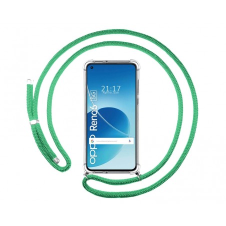Funda Colgante Transparente para Oppo Reno 6 5G con Cordon Verde Agua