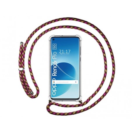 Funda Colgante Transparente para Oppo Reno 6 Pro 5G con Cordon Rosa / Dorado