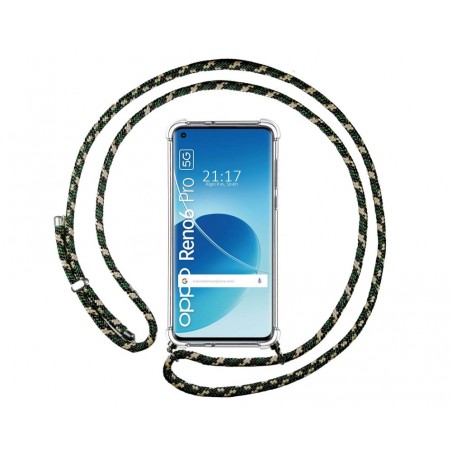 Funda Colgante Transparente para Oppo Reno 6 Pro 5G con Cordon Verde / Dorado