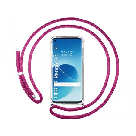 Funda Colgante Transparente para Oppo Reno 6 Pro 5G con Cordon Rosa Fucsia