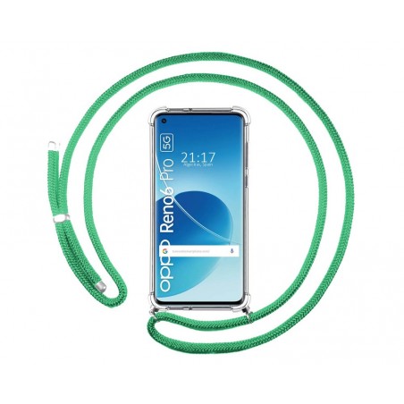 Funda Colgante Transparente para Oppo Reno 6 Pro 5G con Cordon Verde Agua