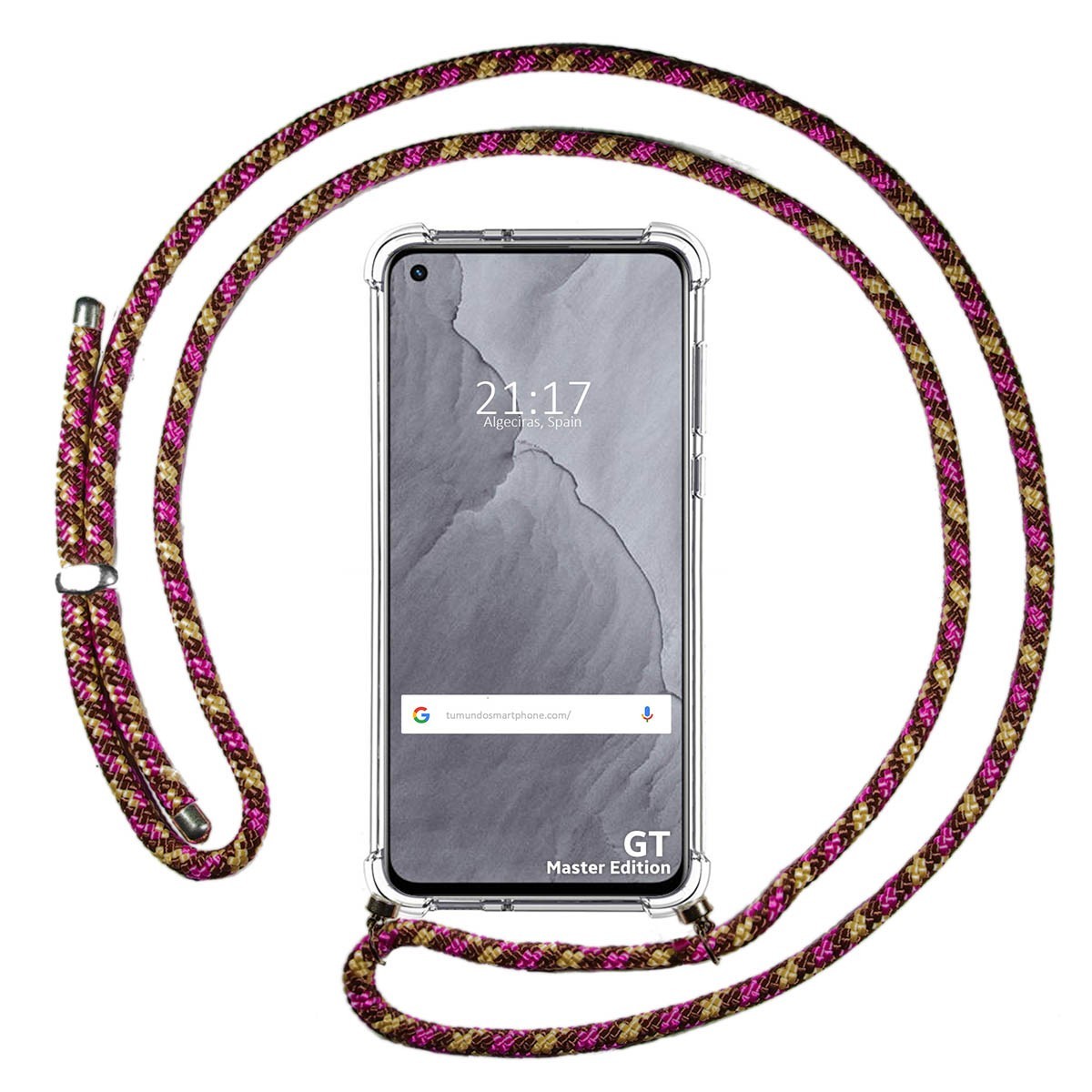 Funda Colgante Transparente para Realme GT Master Edition con Cordon Rosa / Dorado