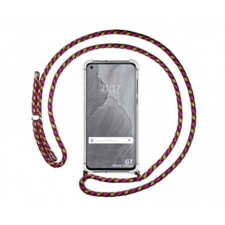 Funda Colgante Transparente para Realme GT Master Edition con Cordon Rosa / Dorado