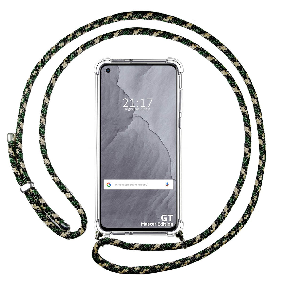 Funda Colgante Transparente para Realme GT Master Edition con Cordon Verde / Dorado