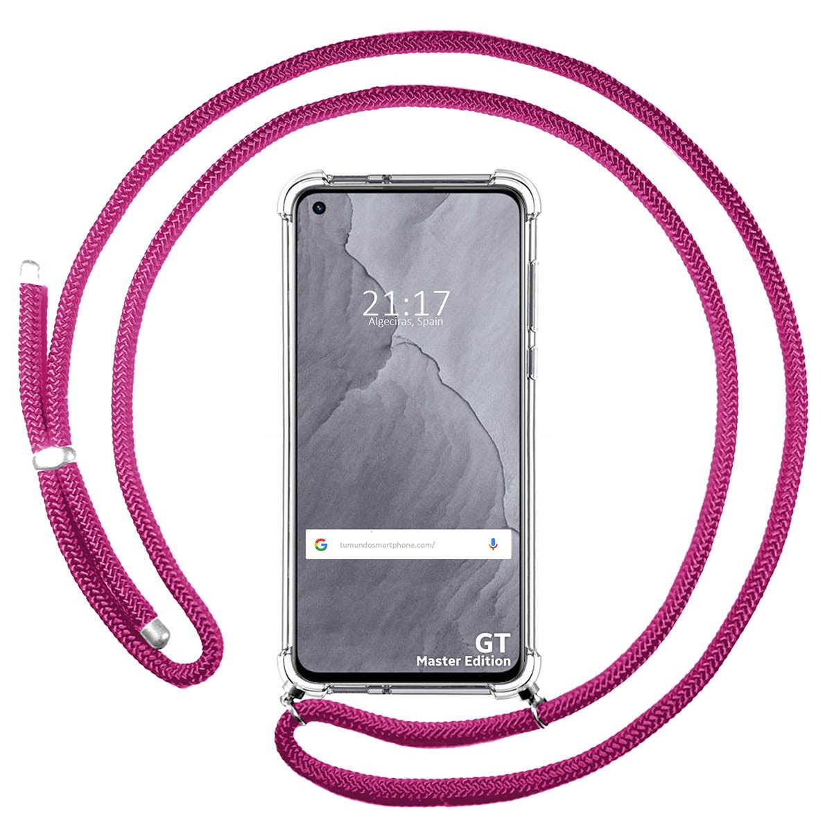 Funda Colgante Transparente para Realme GT Master Edition con Cordon Rosa Fucsia