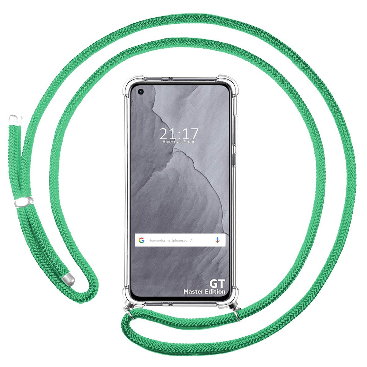 Funda Colgante Transparente para Realme GT Master Edition con Cordon Verde Agua