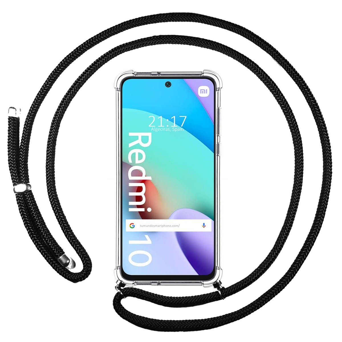 Funda Colgante Transparente para Xiaomi Redmi 10 (2021/2022) con Cordon Negro