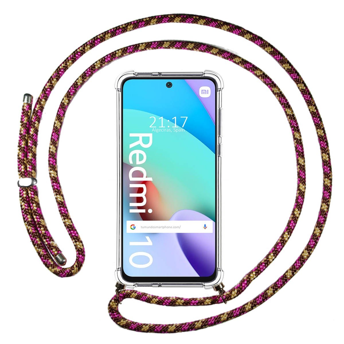 Funda Colgante Transparente para Xiaomi Redmi 10 (2021/2022) con Cordon Rosa / Dorado