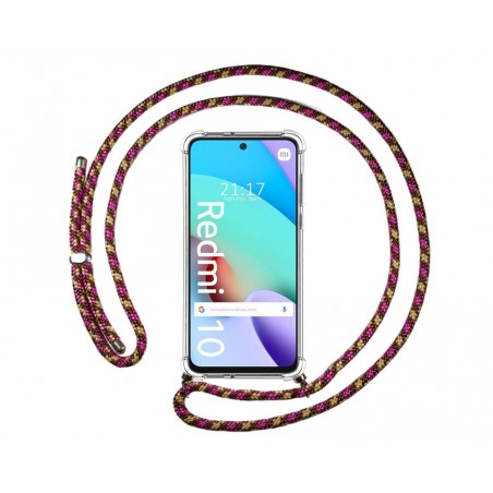 Funda Colgante Transparente para Xiaomi Redmi 10 (2021/2022) con Cordon Rosa / Dorado