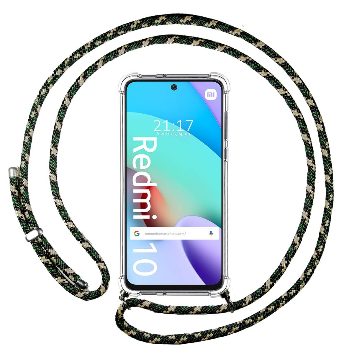 Funda Colgante Transparente para Xiaomi Redmi 10 (2021/2022) con Cordon Verde / Dorado