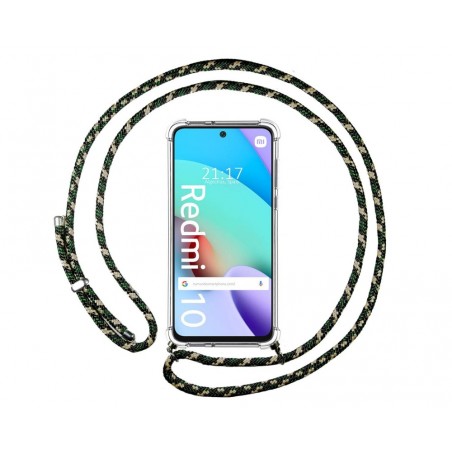 Funda Colgante Transparente para Xiaomi Redmi 10 (2021/2022) con Cordon Verde / Dorado