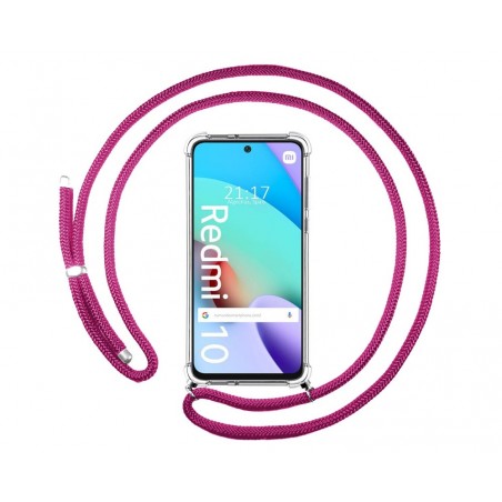Funda Colgante Transparente para Xiaomi Redmi 10 (2021/2022) con Cordon Rosa Fucsia