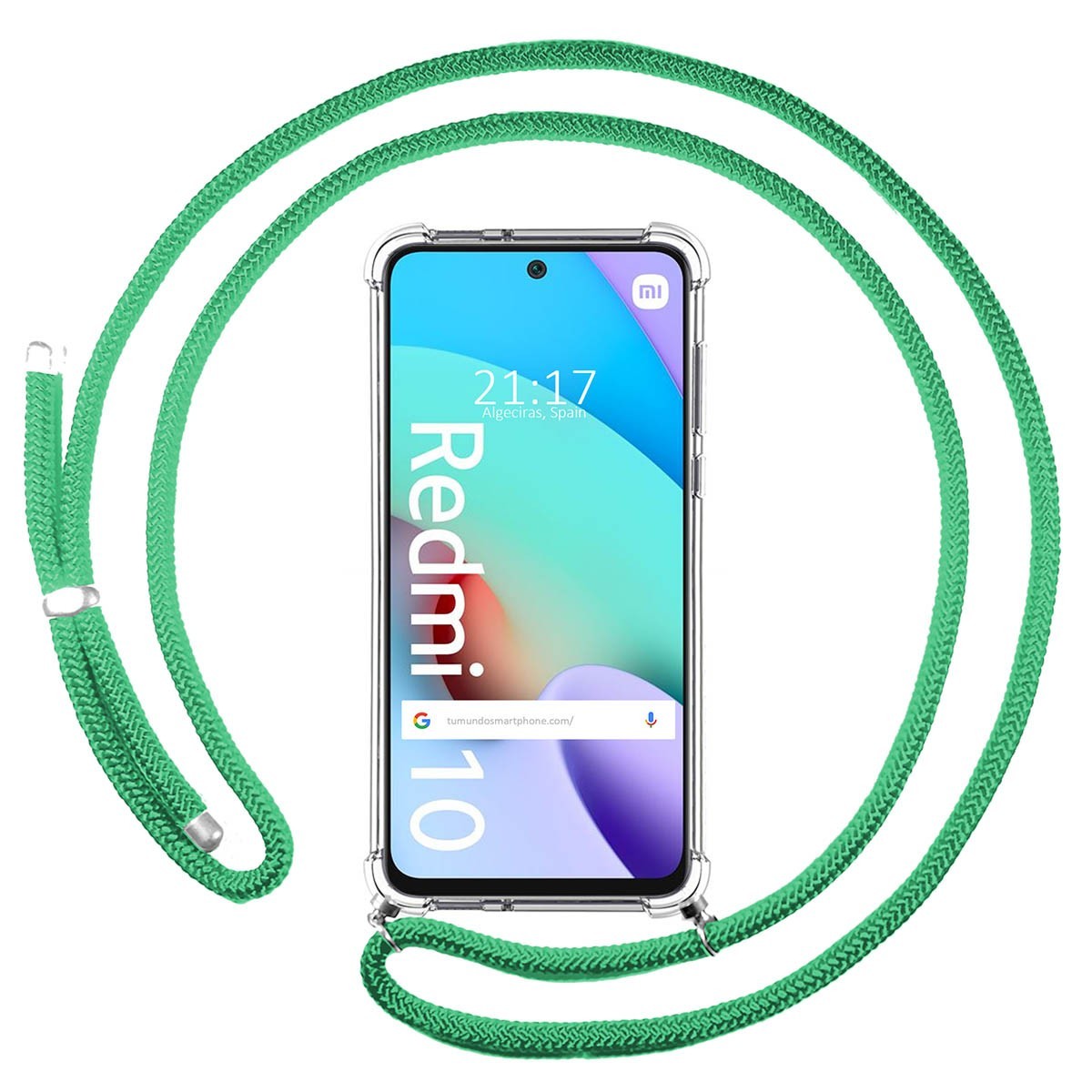 Funda Colgante Transparente para Xiaomi Redmi 10 (2021/2022) con Cordon Verde Agua