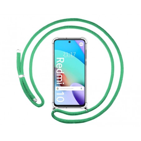 Funda Colgante Transparente para Xiaomi Redmi 10 (2021/2022) con Cordon Verde Agua