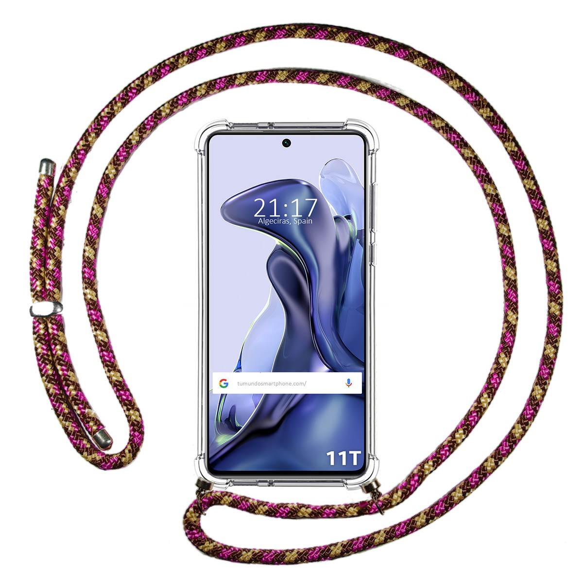 Funda Colgante Transparente para Xiaomi 11T 5G / 11T Pro 5G con Cordon Rosa / Dorado